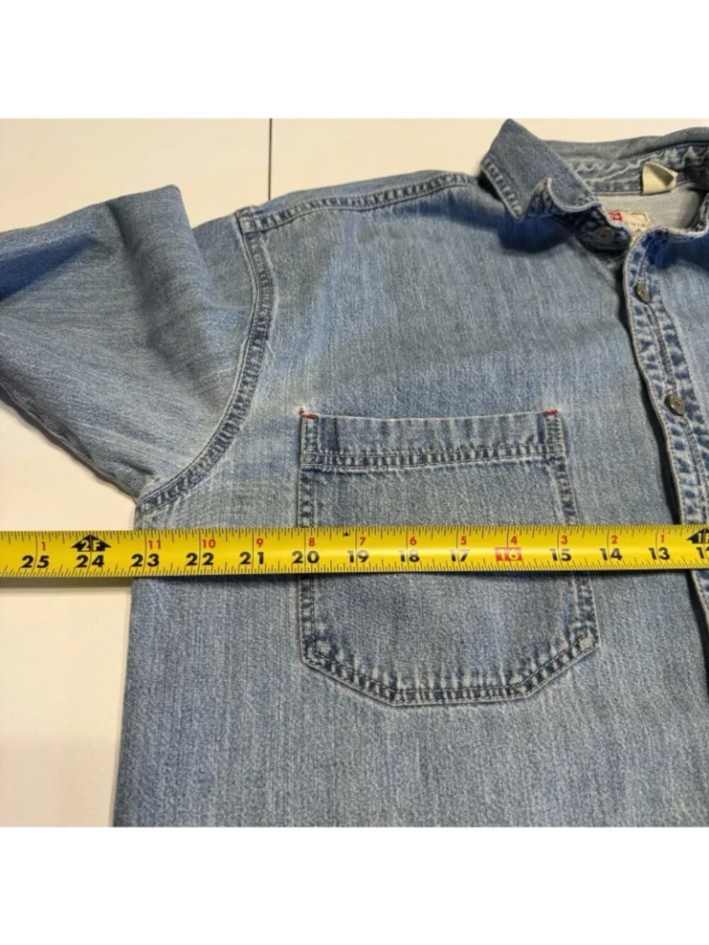 Vintage 90s Levis Denim Shirt Medium M Light Wash Red Tab Long Sleeve Button Up